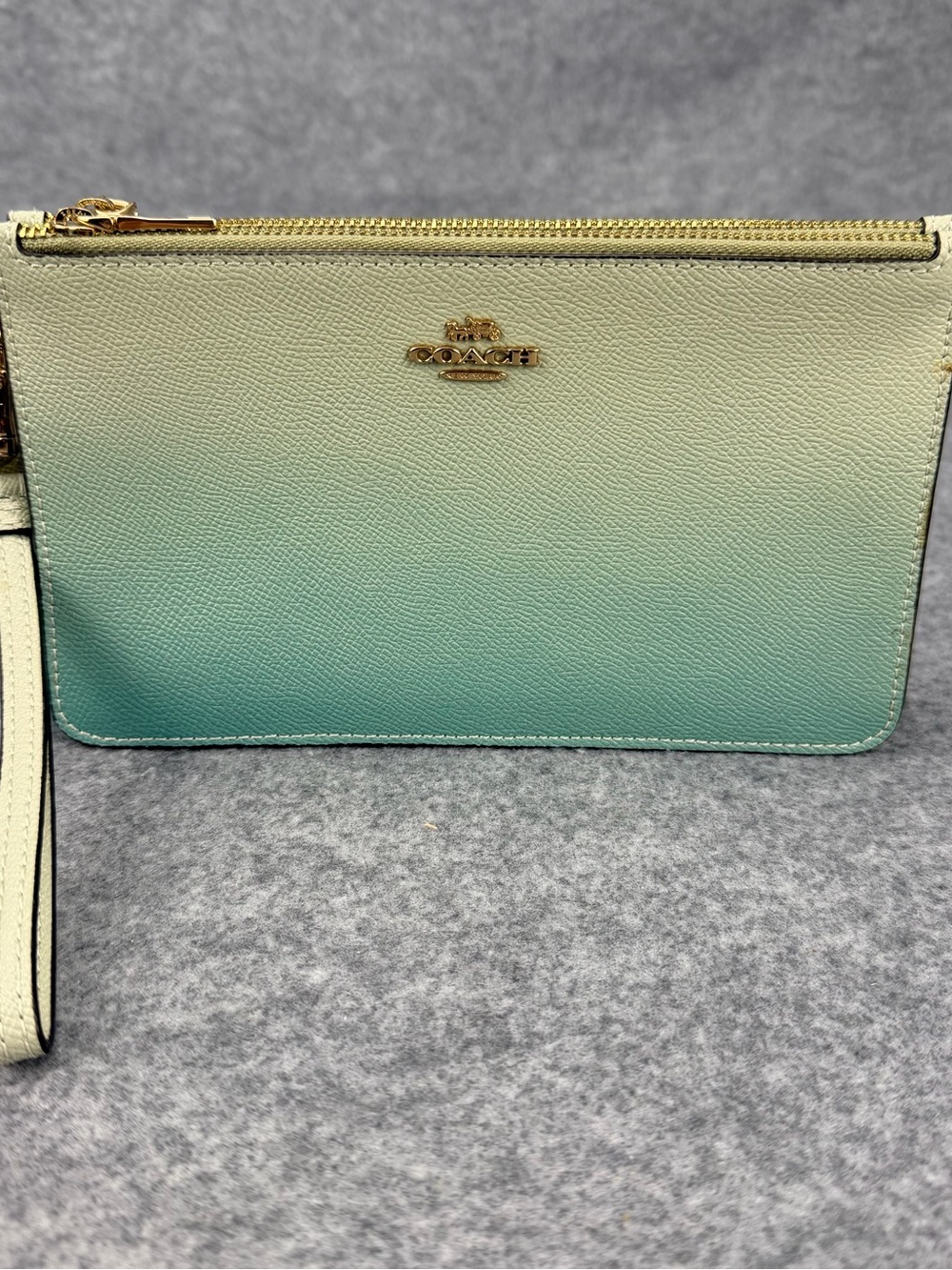 Coach Ombre Leather Wristlet in Mint and Off-White